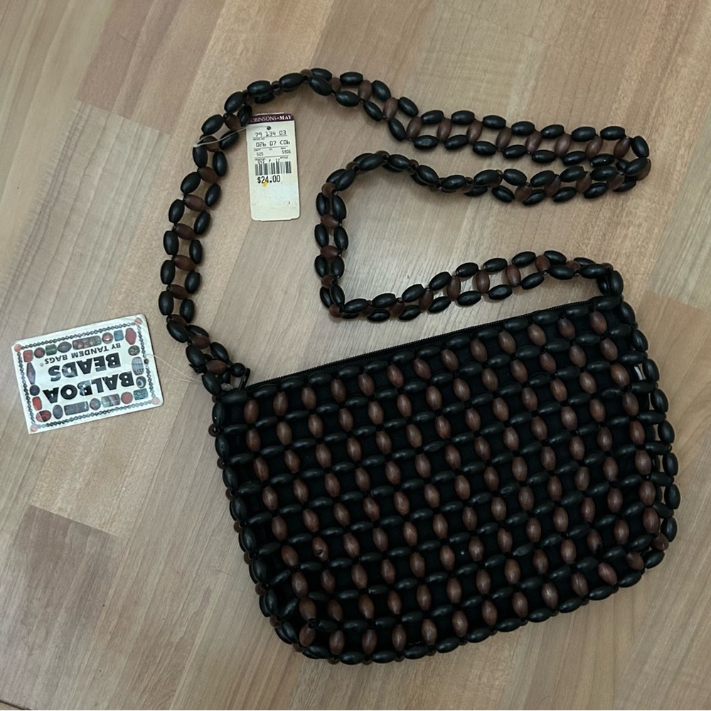 Vintage 90s Balboa Beads Tandem Bags Wood Bead Zipper Purse Robinsons May